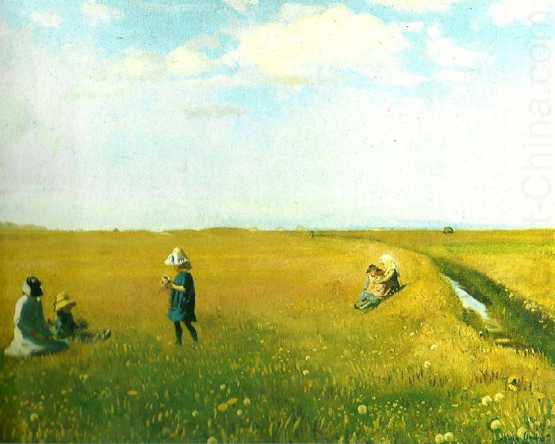 Michael Ancher born og unge piger plukker blomster pa mark nord for skagen china oil painting image